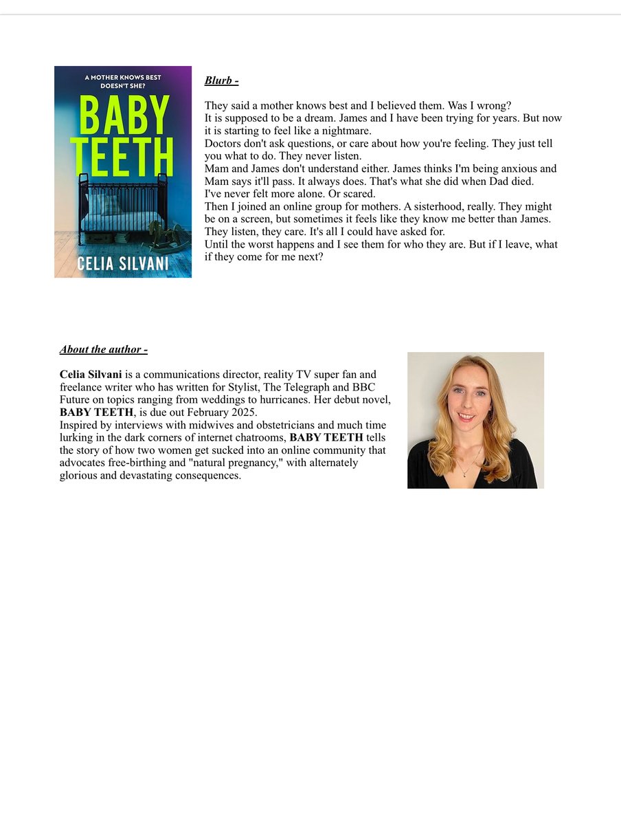 MiriamLSmith3's tweet photo. It’s my stop on the blog tour for #BabyTeeth by Celia Silvani for @Tr4cyF3nt0n @celia_silvani @orionbooks #AMothersMusingsSunderland #AMakemMothersMusings #FreeBirthing #NaturalPregnancy #CompulsiveReaders #BookReview #SocialMediaAddiction
Read my thoughts below - https://t.co/jirUsQPDTq