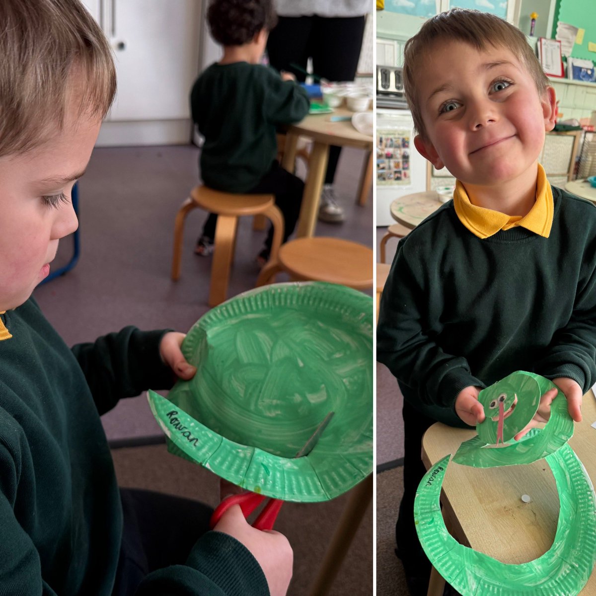 PlasmarlPrimary's tweet photo. 🐍 To celebrate Chinese New Year, The Year of the Snake, @PlasmarlNursery have made their own snake pieces of art! #PlasHum #PlasArts https://t.co/rUt3rriK8t
