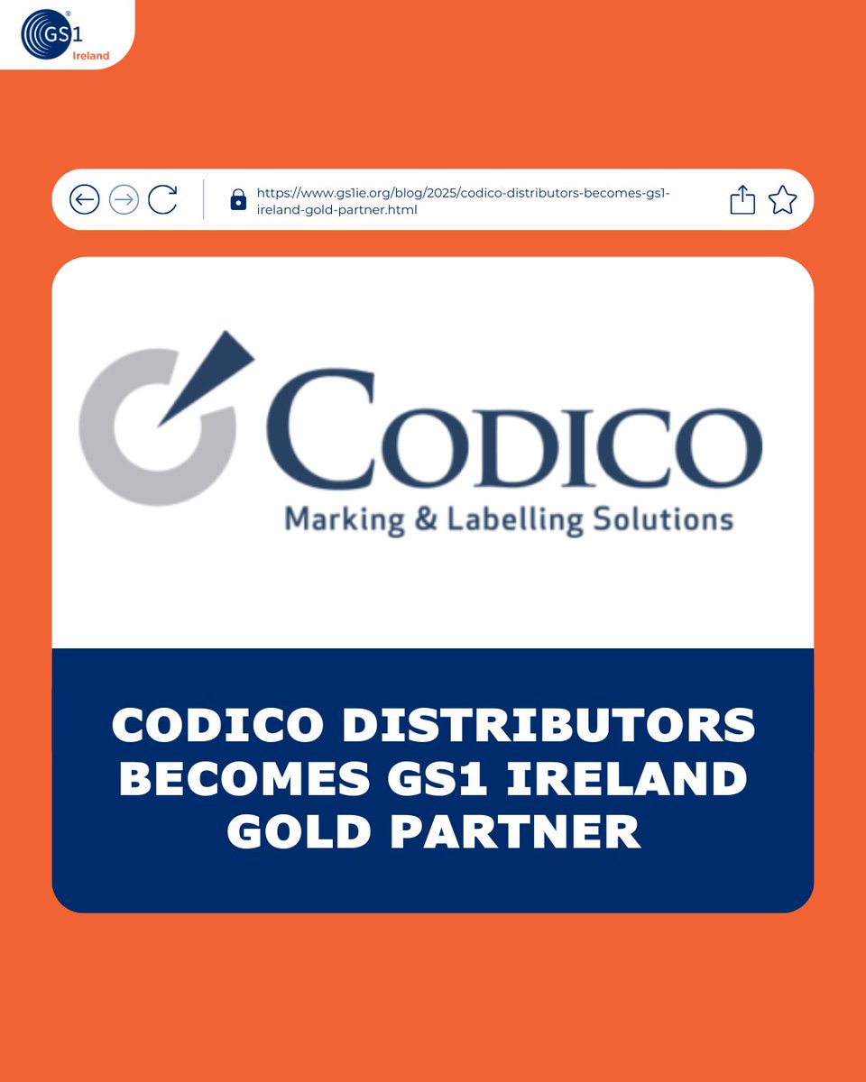 GS1Ireland's tweet image. @CodicoDist, a premier provider of industrial coding, marking, labelling, digital printing, and automation solutions, have been announced as a GS1 Ireland Gold Partner.

#gs1ireland #codico #partner