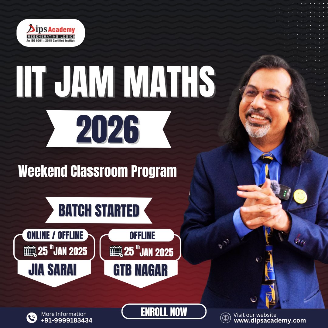 dipsacademymath's tweet photo. Join IIT JAM Maths Weekend Batches Online and Offline for 2026 Exam Preparations!

📷 Enroll Now: https://t.co/UfVQpJVbBs
.
.
#IITJAM2026 #IIT #Mathematics #Prayagraj #ViratKohli #EnrollNow #jam #maths #WeekendClasses #newBatch https://t.co/HUXoR9Sx5G