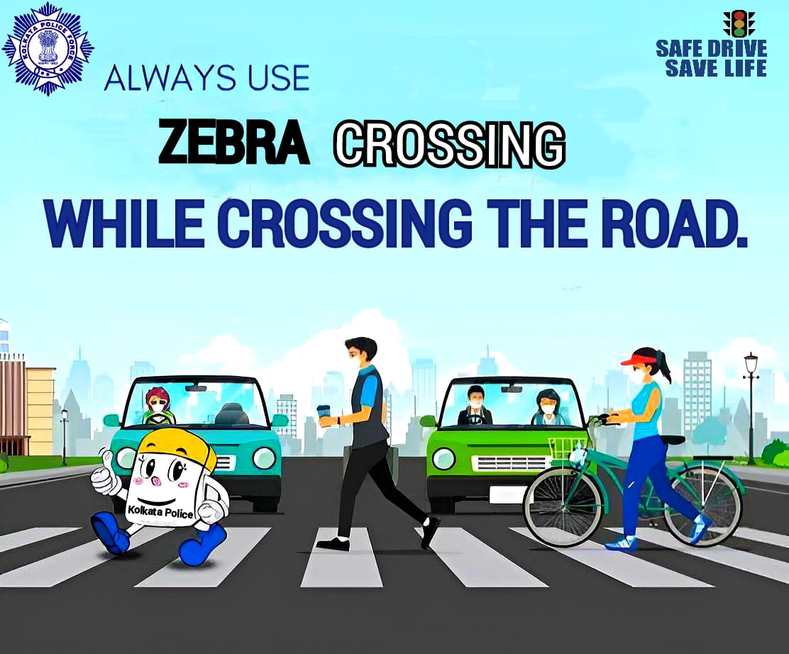 KPTrafficDept's tweet photo. Your Life Is Precious, Use Zebra Crossings And Stay Safe!
#UseZebraCrossing #FollowTrafficRules #KolkataTrafficPolice #Awareness #SafetyFirst #SafeDriveSaveLife https://t.co/9OIf46v9cp