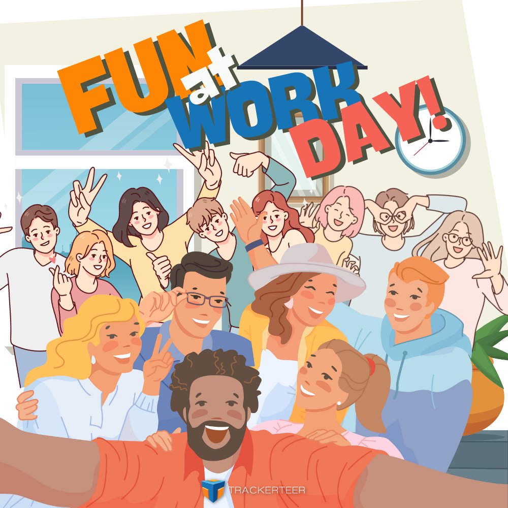 trackerteer's tweet image. Today is all about embracing positivity, laughter, and camaraderie in the workplace. Let’s make it a day to celebrate the little moments that make work more than just a job. ✨ #HaveFunAtWorkDay #WorkplaceCelebration #CelebrateEveryDay #OnlyAtTrackerteer