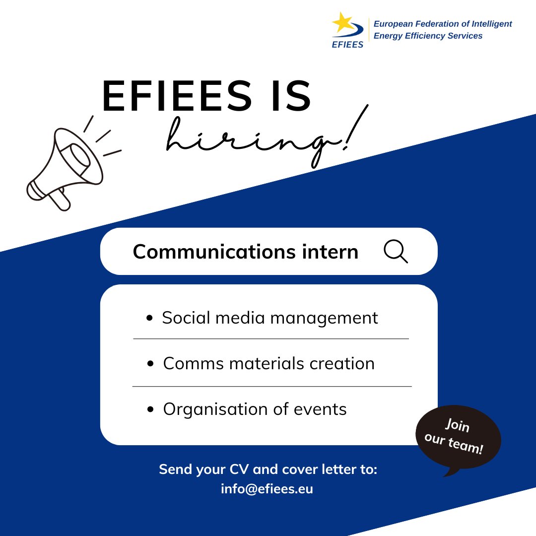 📢We are looking for a communications intern!

If you want to join a dynamic team in Brussels and work on communications related to EU energy policy read more about the internship and how to apply here: tinyurl.com/4v4e7ccu

Looking forward to meeting our new colleague 🤝