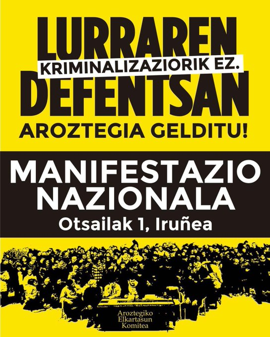 ✊ ELA rechaza el macroproyecto de Aroztegia y muestra su solidaridad con las siete personas imputadas.

✔️ El sindicato hace un llamamiento a participar en la manifestación que partirá el 1 de febrero a las 16:00 horas desde los Juzgados de Iruñea.

🔗 labur.eus/qLFgu