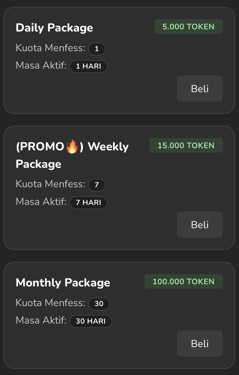 BROmancefess's tweet image. 𝙋𝙍𝙊𝙈𝙊 𝙋𝘼𝙆𝙀𝙏 𝙈𝙀𝙉𝙁𝙀𝙎𝙎⚠️

Weekly Package 25.000❌❌❌
Weekly Package 15.000 dapet 7 kuota menfess✅✅✅😍🔥

gas ambil promo cuan ini dan kirim menfess kalian di minbat.co/BROmancefess

(promo Daily Package 10.000/3 kuota menfess udh berakhir, lebih murah yg ini😍)