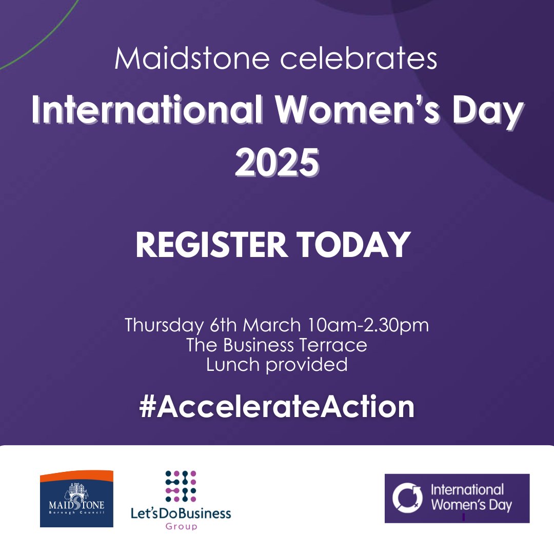 Celebrate women in business for International Women's Day 2025! 💪✨

📌Maidstone Business Terrace 
📆 6th March 9:30 - 14:00

Join today before places go 👉 eventbrite.co.uk/e/maidstone-ce…

#IWD2025 #AccelerateAction #InvestInWomen
