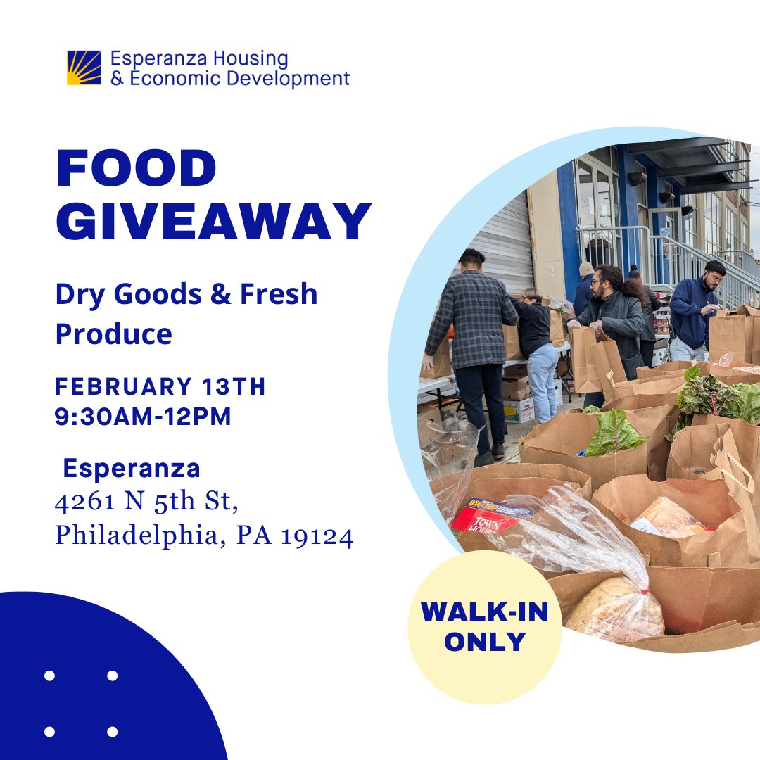 The second food distribution of 2025 will be on Thursday, February 13th at 9:30 a.m. No appointment necessary.

#esperanza #fooddistribution #distribucióndealimentos