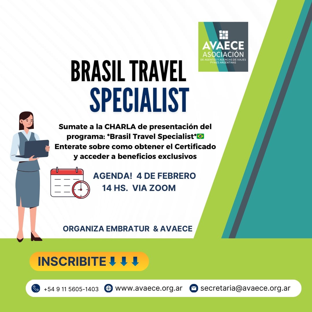 GrupoAvaece's tweet photo. Exclusivo socios ATENCION ‼️ : 📣 Sumate a la *CHARLA de presentación del  programa: *Brasil Travel Specialist*🇧🇷 . Enterate sobre como acceder al programa para obtener el Certificado de Especialista en Viajes de Brasil, 👨‍🎓además de beneficios exclusivos, https://t.co/sAk1k1GBnK