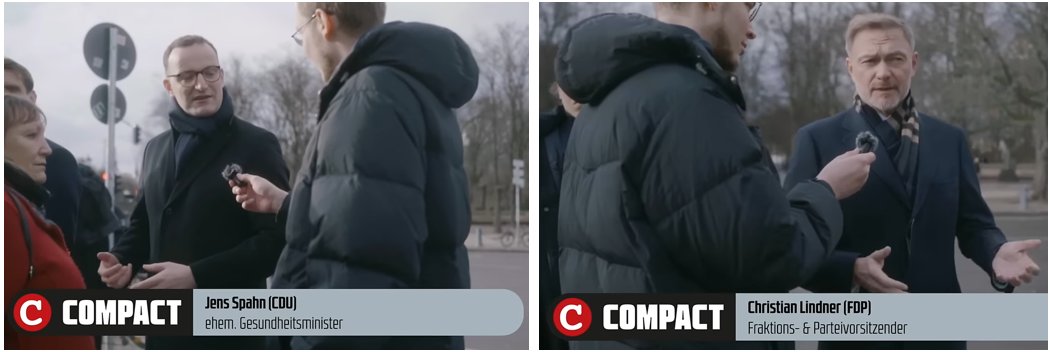Rechercheplattform zur Identitären Bewegung (@ibdoku) on Twitter photo Außerhalb des Bundestages fiel gestern eine weitere #Brandmauer:
<a href="/jensspahn/">Jens Spahn</a> von der #CDU und <a href="/c_lindner/">Christian Lindner</a> von der #FDP gaben dem rechtsextremistischen & verfassungsfeindlichen "Compact-Magazin" Interviews. Gegen "Compact" läuft ein Verbotsverfahren (❗️) .
(via <a href="/djpr/">DJ P.R. 🙄</a>) Außerhalb des Bundestages fiel gestern eine weitere #Brandmauer:
<a href="/jensspahn/">Jens Spahn</a> von der #CDU und <a href="/c_lindner/">Christian Lindner</a> von der #FDP gaben dem rechtsextremistischen & verfassungsfeindlichen "Compact-Magazin" Interviews. Gegen "Compact" läuft ein Verbotsverfahren (❗️) .
(via <a href="/djpr/">DJ P.R. 🙄</a>)
