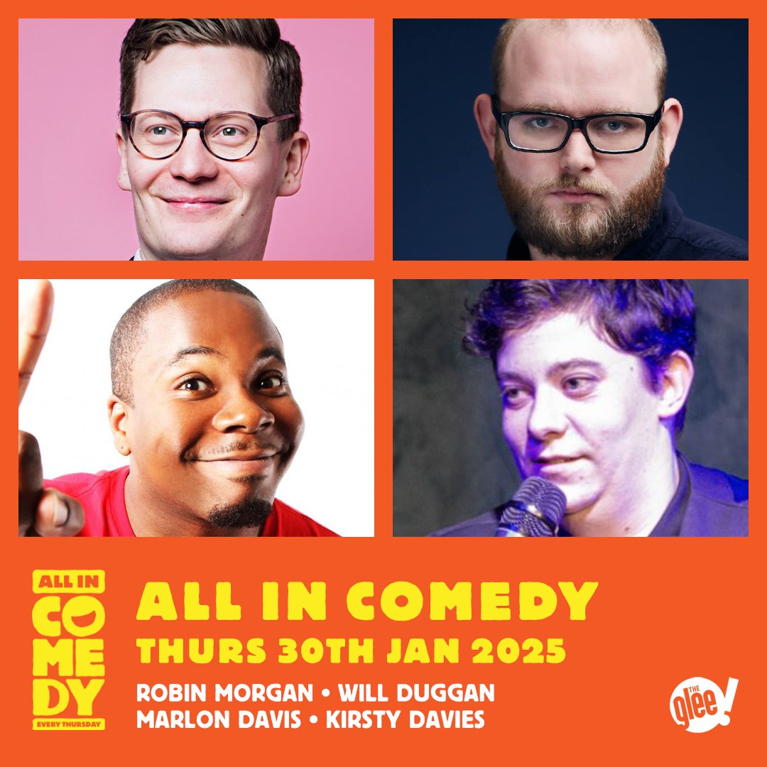 The Glee Club Cardiff (@gleeclubcardiff) on Twitter photo ⭐ 2025ALLIN50 - 50% off All In Comedy
A fast-paced, inclusive & spontaneous show hosted by <a href="/robinjaymorgan/">Robin Morgan</a>, this week featuring <a href="/Willduggan/">Will Duggan</a>, <a href="/Marlon_Davis/">🙅🏾♂️</a> & Kirsty Davies
📅 Thu 30th Jan (TONIGHT)
Tickets 🎟 bit.ly/AllInComedyGlee ⭐ 2025ALLIN50 - 50% off All In Comedy
A fast-paced, inclusive & spontaneous show hosted by <a href="/robinjaymorgan/">Robin Morgan</a>, this week featuring <a href="/Willduggan/">Will Duggan</a>, <a href="/Marlon_Davis/">🙅🏾♂️</a> & Kirsty Davies
📅 Thu 30th Jan (TONIGHT)
Tickets 🎟 bit.ly/AllInComedyGlee