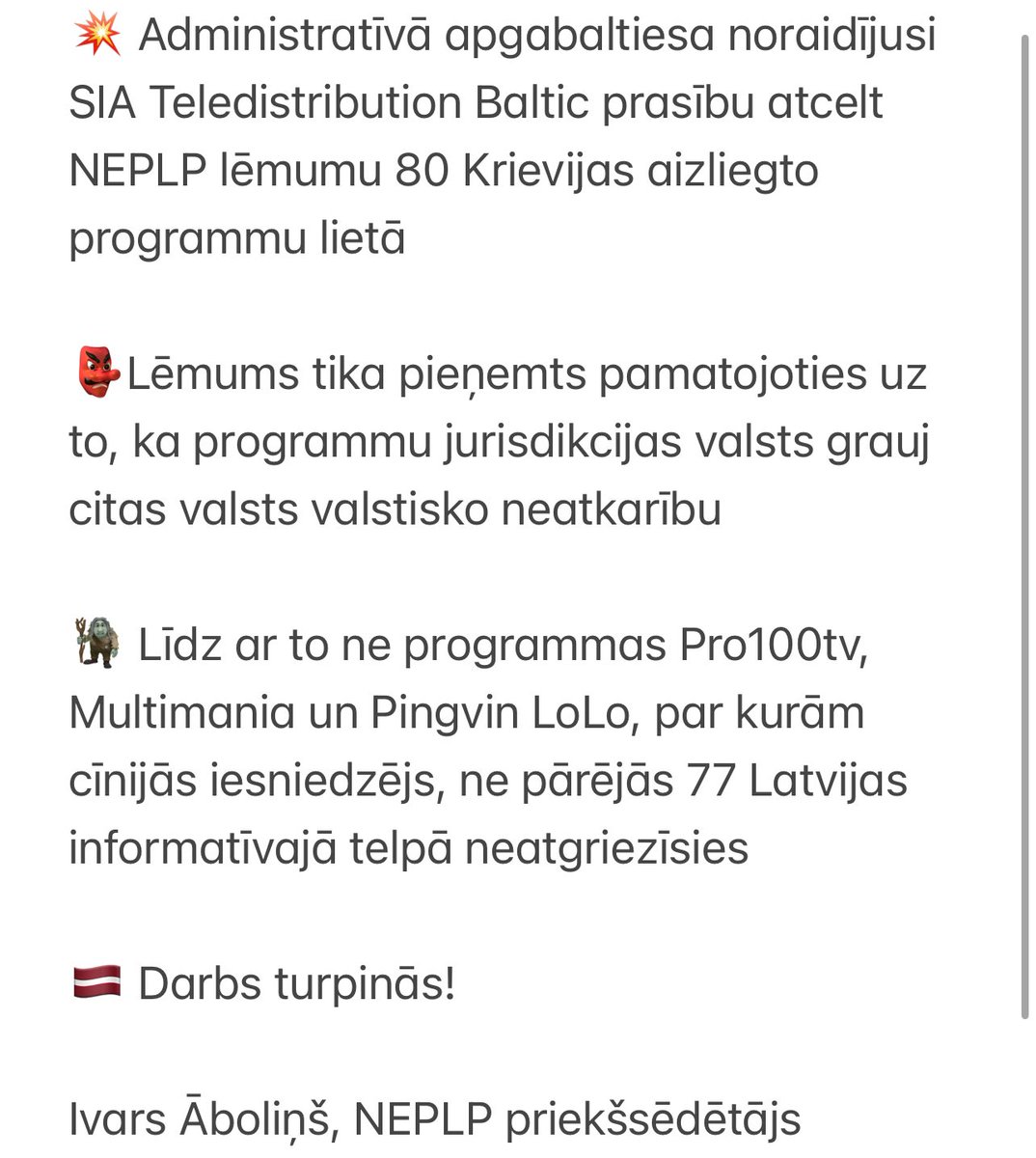 Krievijas programmas Latvijā neatgriezīsies