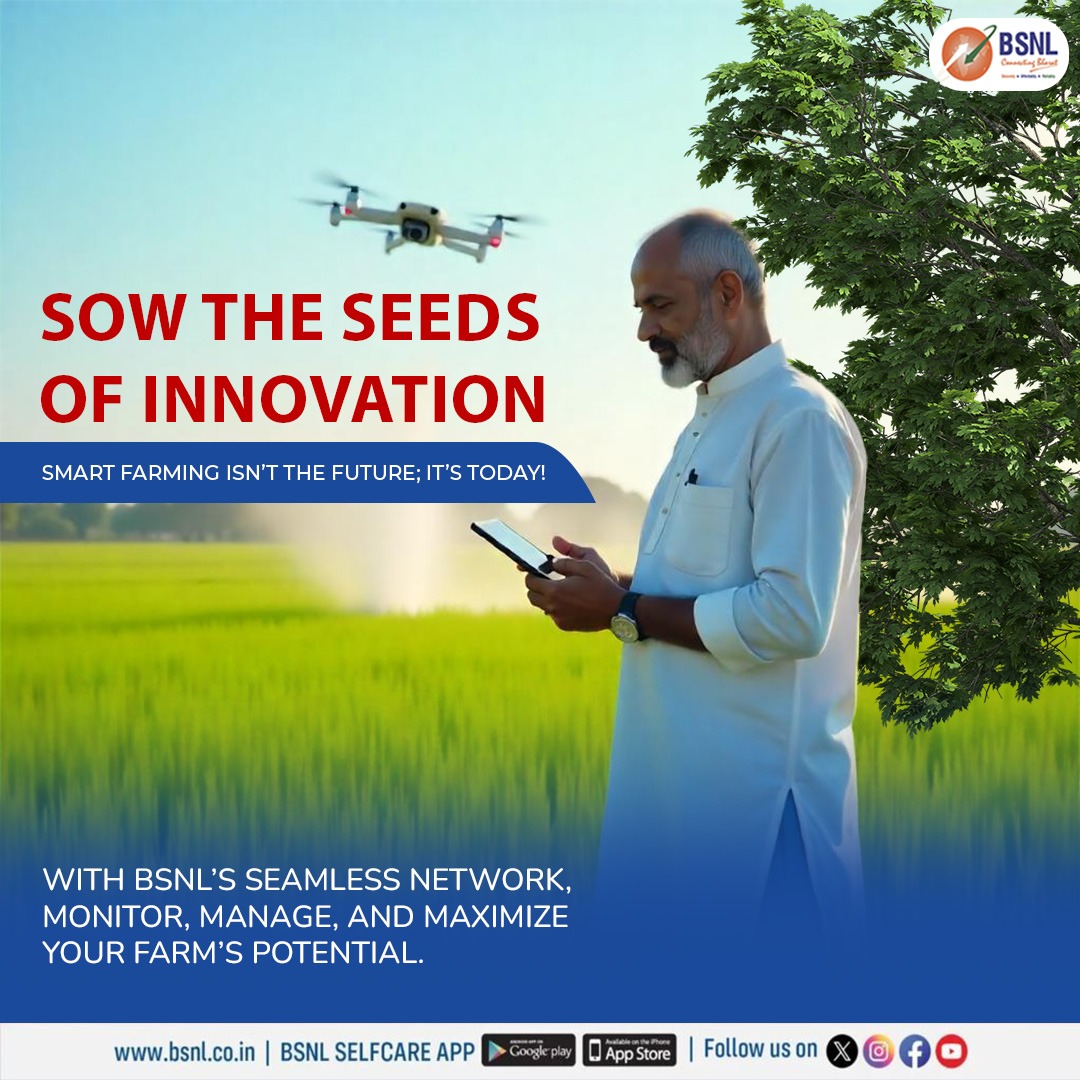 BSNLCorporate's tweet image. Plant the roots of innovation today!

Smart farming is no longer a dream — it’s reality. 

With BSNL’s reliable network, cultivate success by monitoring, managing, and maximizing your farm’s growth.  

#SmartFarming #BSNLIndia #GrowWithTech