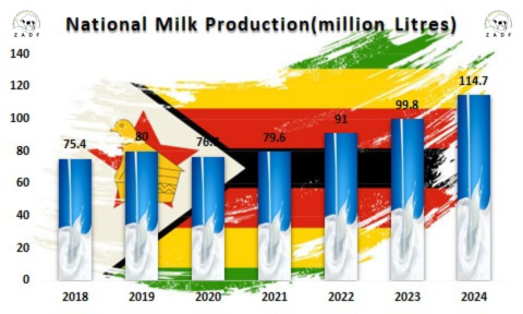 ZADF_Official's tweet image. In 2024 🇿🇼 dairy farmers grew the national milk volume by 15% despite environmental, economic & operational challenges they faced. #celebratedairy #resilience #moooovingdairy