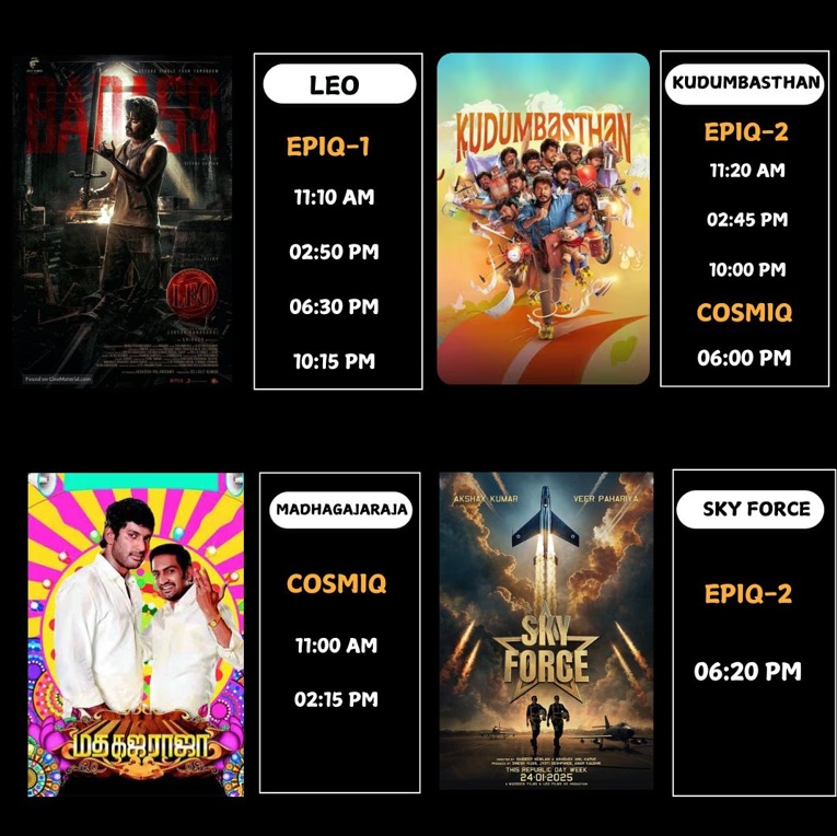 vetriesquare's tweet image. Show schedule for 31st JAN. For Below mentioned movies. Online bookings opening @vetriesquare
Book your tickets at #ticketnew #districtbyzomato #Paytm

@tnjcitynews
@thanjavur_updates
@thanjavurpasangada
@vanakkamthanjavur
@life_at_thanjavur
@choladesam_official