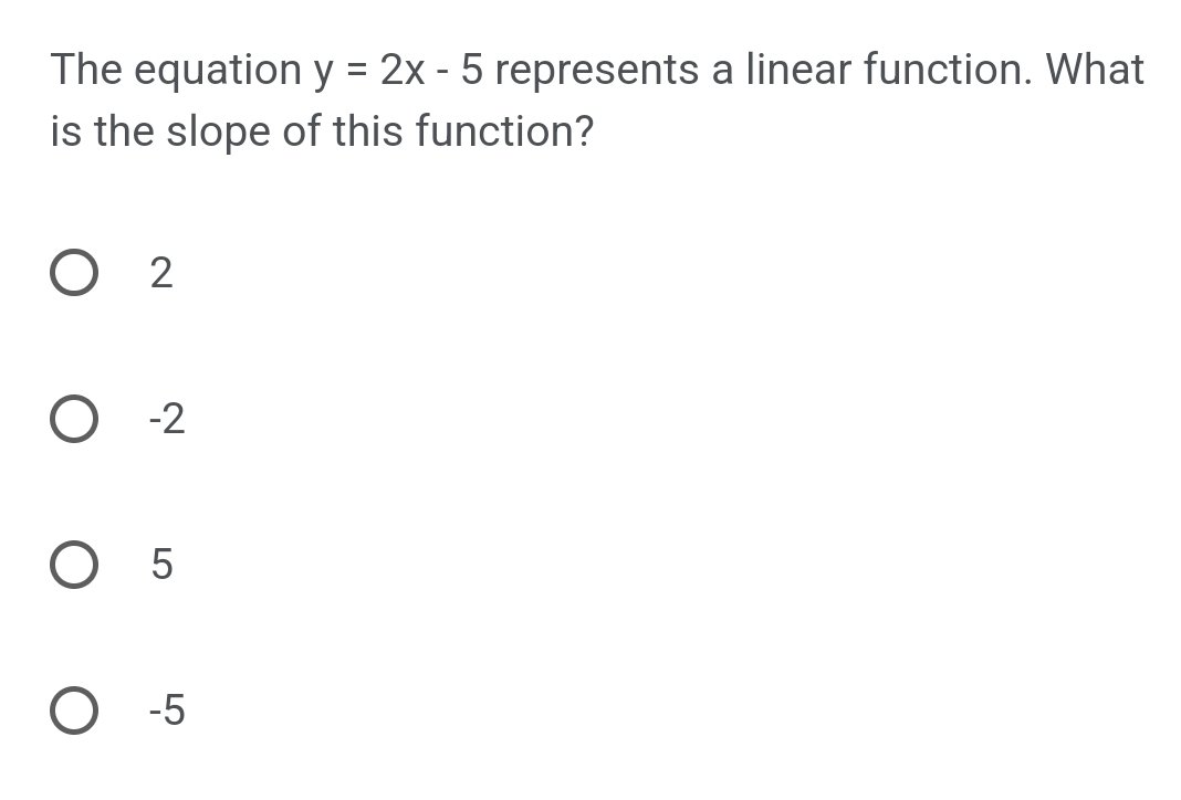 What is the slope of given linear function