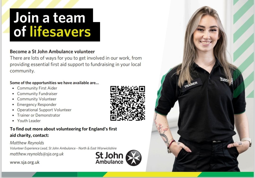 St John Ambulance Rugby ASU (@stjohnrugbyasu) on Twitter photo Want to know how to save a life?
Interested in volunteering in your community?
Advert attached or see us this weekend!
#FirstAidSavesLives
<a href="/sjacovwarks/">SJA Cov & Warks (West Region)</a> <a href="/stjohnambulance/">St John Ambulance England</a> <a href="/StJohnEngland/">St John England</a> <a href="/rugby/">Rugby</a>bc <a href="/rugbyfirstltd/">Think Rugby First</a> <a href="/rugbyadv/">Rugby Advertiser</a> <a href="/RugbyObserver/">Rugby and Lutterworth Observers</a> @rugby <a href="/NuneatonNews/">Nuneaton News</a> <a href="/NunTelegraph/">Nuneaton Telegraph</a> <a href="/BBCCWR/">BBC Coventry & Warwickshire</a> Want to know how to save a life?
Interested in volunteering in your community?
Advert attached or see us this weekend!
#FirstAidSavesLives
<a href="/sjacovwarks/">SJA Cov & Warks (West Region)</a> <a href="/stjohnambulance/">St John Ambulance England</a> <a href="/StJohnEngland/">St John England</a> <a href="/rugby/">Rugby</a>bc <a href="/rugbyfirstltd/">Think Rugby First</a> <a href="/rugbyadv/">Rugby Advertiser</a> <a href="/RugbyObserver/">Rugby and Lutterworth Observers</a> @rugby <a href="/NuneatonNews/">Nuneaton News</a> <a href="/NunTelegraph/">Nuneaton Telegraph</a> <a href="/BBCCWR/">BBC Coventry & Warwickshire</a>