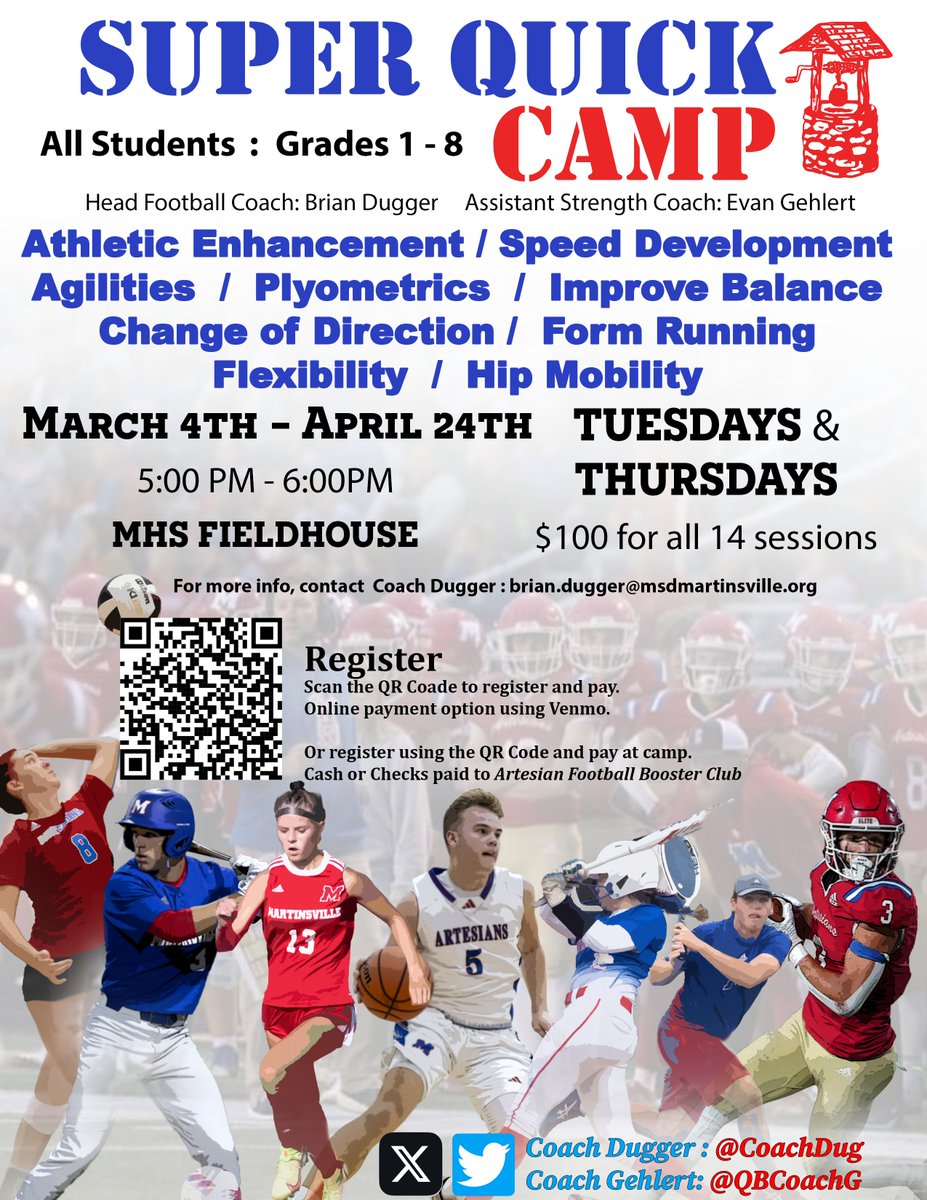 CoachDug's tweet photo. Super Quick Camp is back for 2025!!   This is a great opportunity for FUTURE Artesians to start building the foundations of becoming a great athlete.   Camp is for ALL sports and focuses on becoming a well rounded athlete.  #BeELITE https://t.co/PVHbLxklod
