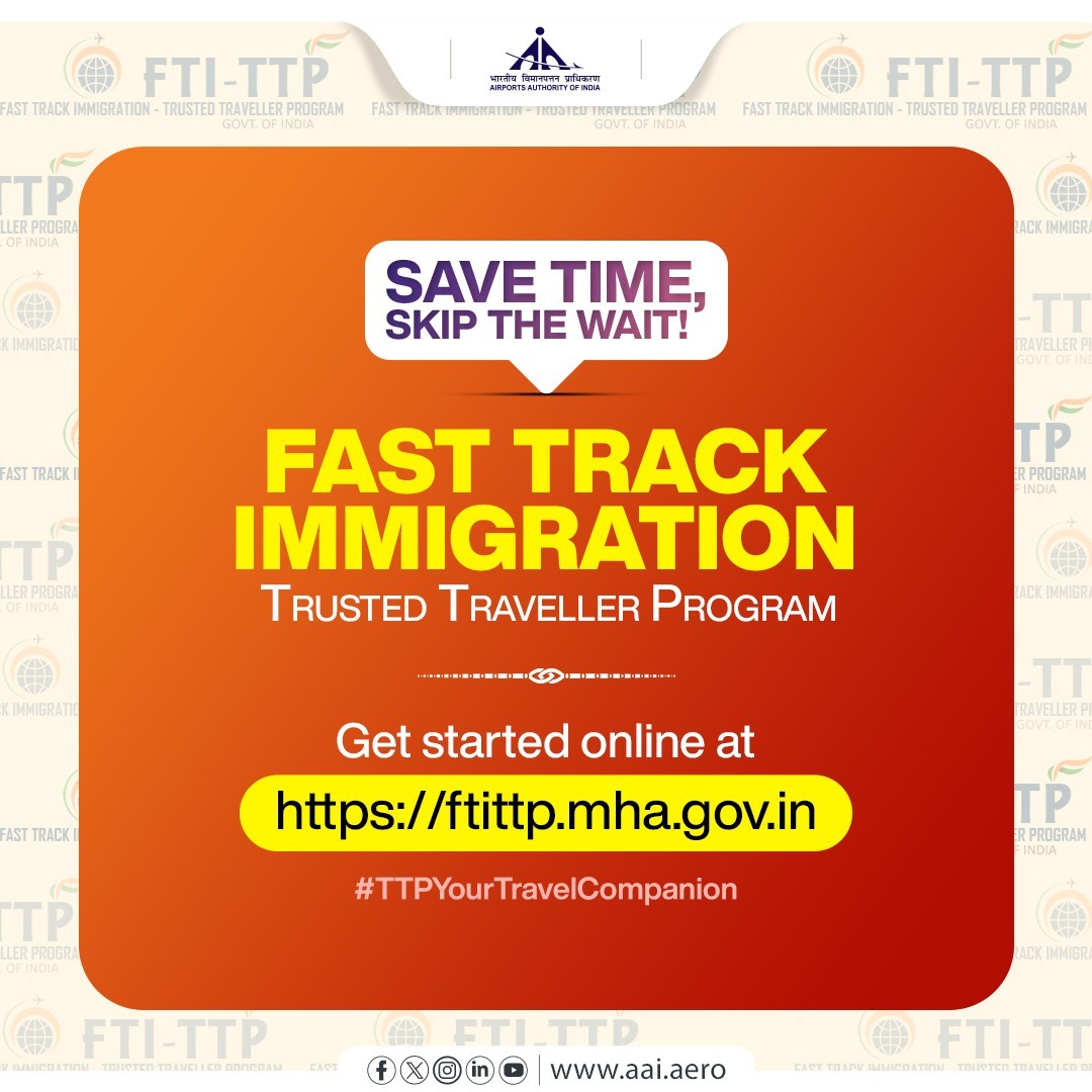 AAI_Official's tweet photo. No more waiting in long lines! Experience seamless immigration at AAI’s #ChennaiAirport @aaichnairport and #KolkataAirport @aaikolairport with the #TrustedTravellerProgramme. Pre-register your biometrics for a hassle-free, automated clearance—saving you time and effort.
Currently available to Indian citizens and OCI cardholders. Enroll now: https://t.co/qt7FgO4QGY
#TTPYourTravelCompanion #FastTrackImmigration #TravelMadeEasy #SeamlessJourneys #FTITTP
@MoCA_GoI, @RamMNK, @mohol_murlidhar