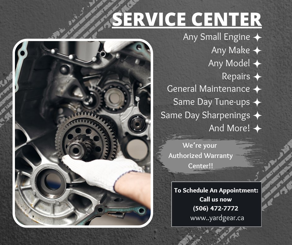 Yard Gear Service Center – Fast &amp; Reliable Repairs!

Our Service Center has cut lead times down to just 1-3 days!

We are your authorized warranty center for a wide variety of brands, whether you bought from us or not. Every small engine is welcome!