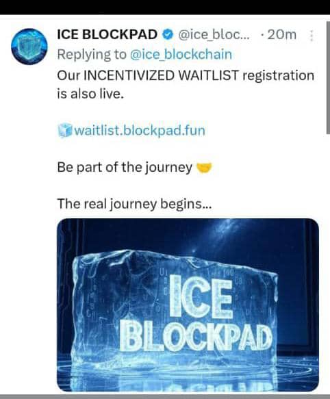 Aymaestro's tweet photo. 🚀🚨 Ice Blockpad wait-list Reward 🎯 Drop your X username + TonWallet address

Site👇: https://t.co/z97xBWbDvF
🔥🔥🔥
$200k and 20% of Total supply for Early adapter's reward 🥵💰

Snapshot by Tomorrow

#Airdrop #Crypto #Blockpad #IceBlockpad #Ethereum #Bitcoin #DeFi #NFT #Web3 https://t.co/0waPzerxkT