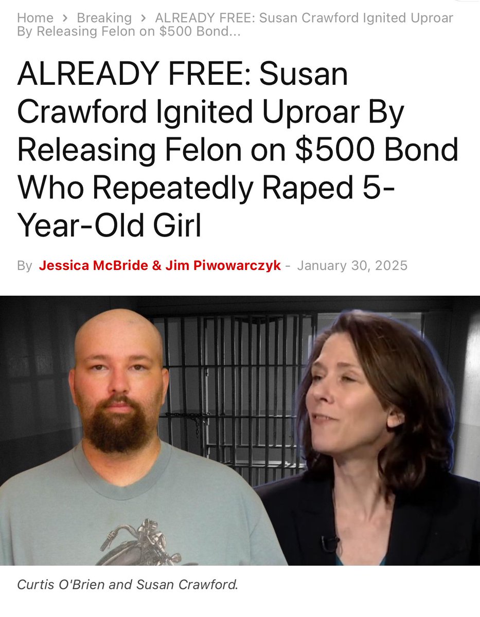 wisconsin_now's tweet image. As a 5-year-old girl was being brutally and repeatedly raped by felon Curtis O’Brien, she daydreamed of ponies; she also mentioned killing herself. 

Despite the extreme gravity of the offense, Dane County Judge Susan Crawford released O’Brien on a $500 signature bond, Wisconsin…