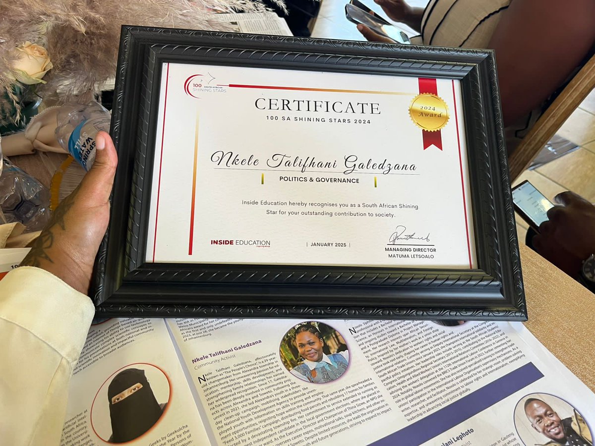intandoyabantu's tweet image. When God says Yes no one can say No๐ฅบ, 2025 began with @futurelectorg and today getting my second national recognition of 100 South African Shinning Stars of 2024. Thank you Inside Education, NEF, @TelkomZA @NYDARSA ๐๐ฟ๐ฆ