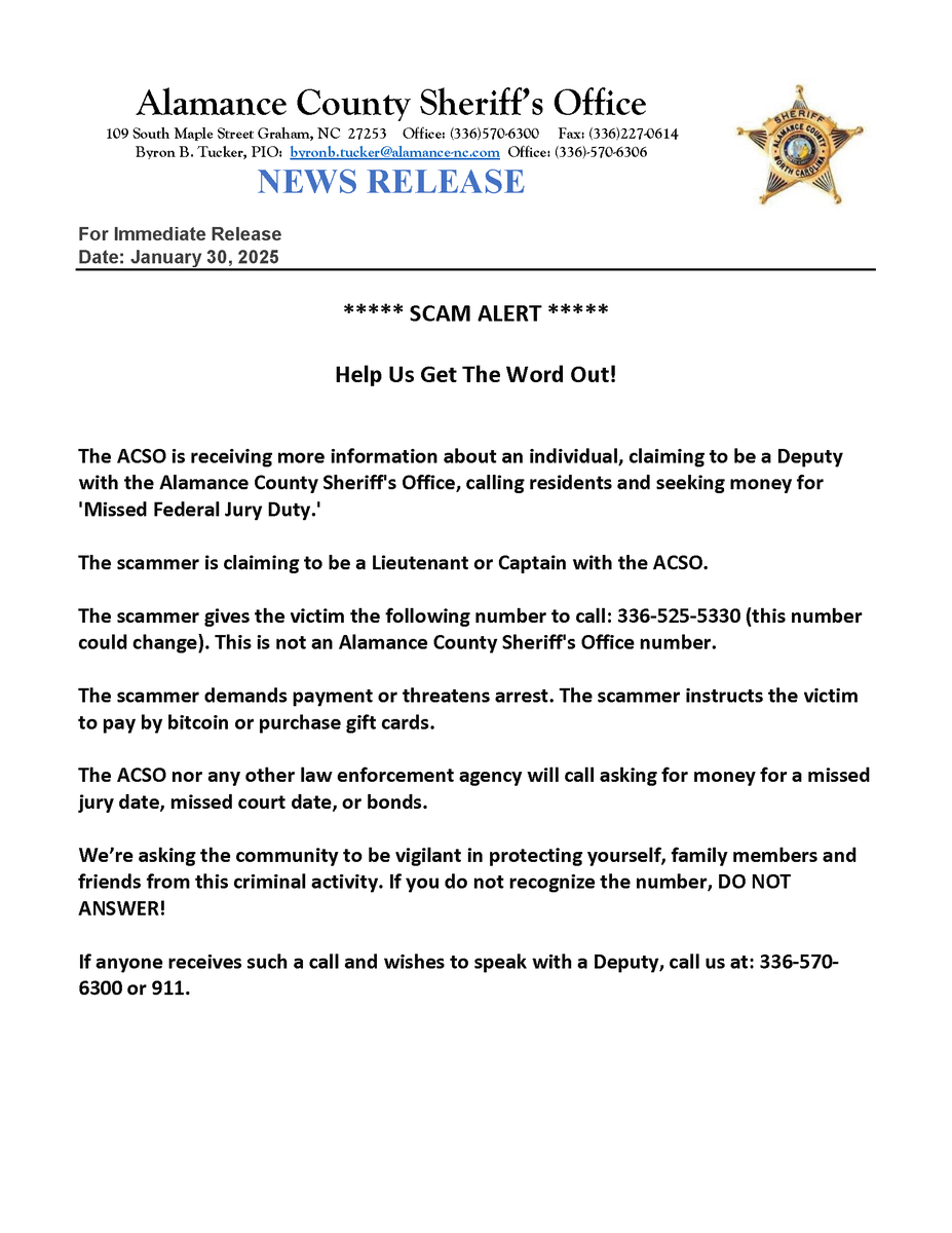 Alamance County Sheriff's Office tweet media