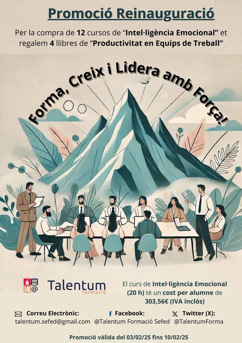TalentumForma's tweet photo. Descobreix la intel·ligència emocional amb els nostres cursos! Desenvolupa l'empatia i l'autoconeixement. Inscriu-te avui i et regalem 4 llibres de Productivitat en Equips de Treball! #Intel·ligènciaEmocional #Productivitat #DesenvolupamentPersonal https://t.co/CZBmHCzbie