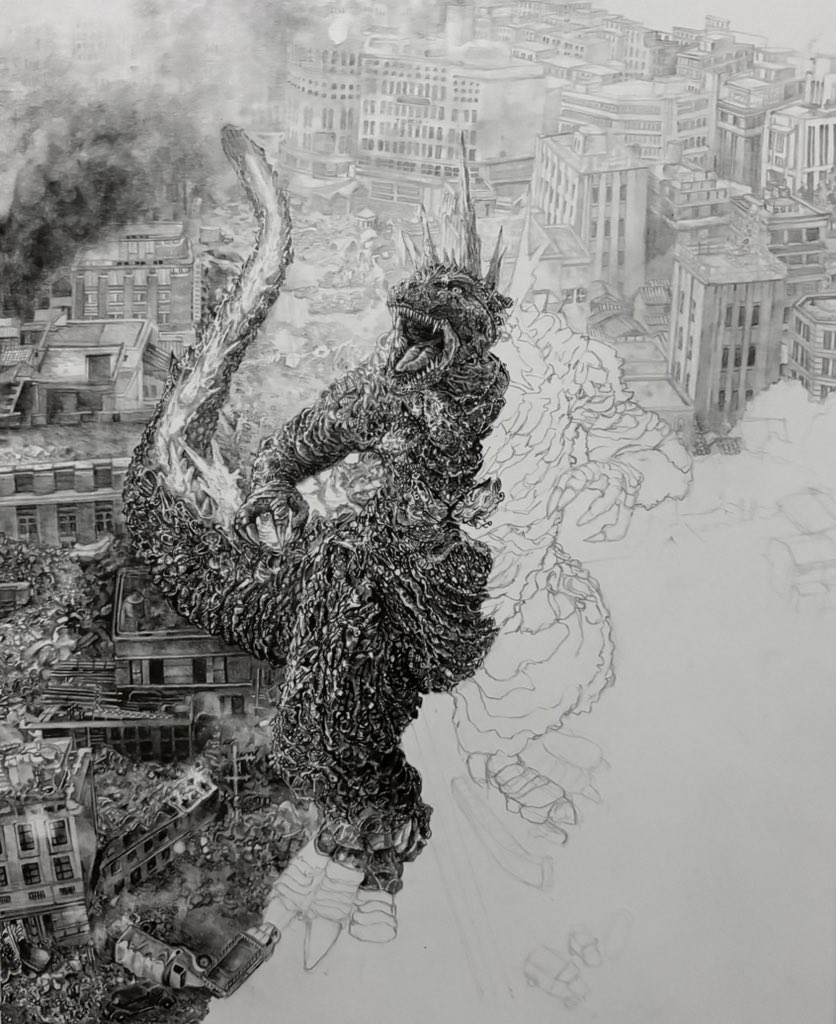 ゴジラ 半分できた。
#鉛筆画 #ゴジラマイナスワン 