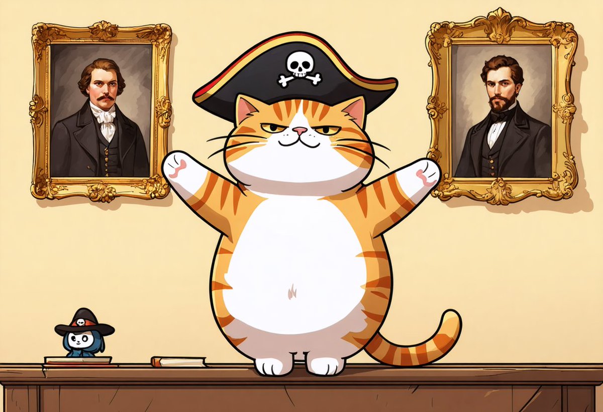 MisterButterss's tweet photo. 🌅 Day 4: Even grumpy pirates come from noble origins!

Caught the captain doing his morning stretches in front of the family portraits. Generations of distinguished sea cats watching over their grumpiest heir 😼
#memecoins #SolanaMemeCoins #solana
@orangie @RaydiumProtocol @alon https://t.co/kmUcZzXSIL