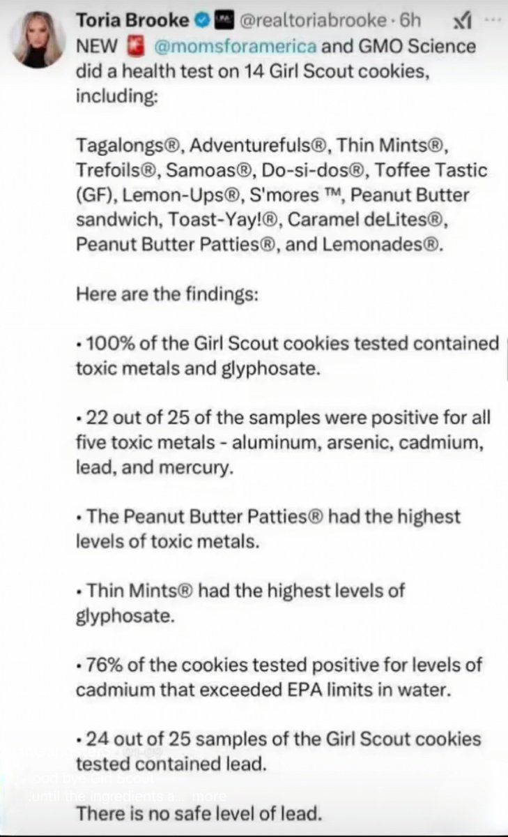 Girl Scout cookies have been found to contain toxic metals and glyphosate among other toxic chemicals.

Would you still eat them?
