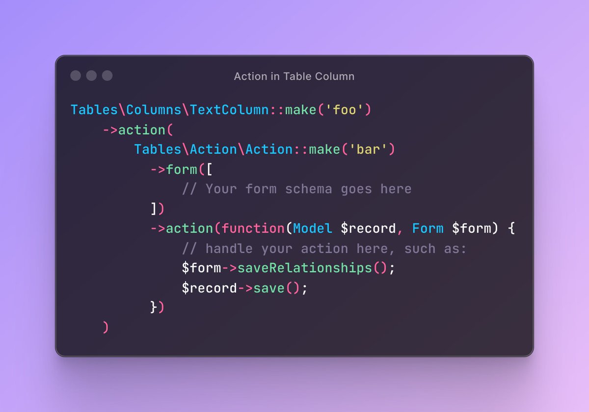 _LukasFrey's tweet photo. Quick @filamentphp tip 💛🚀

Did you know you can use actions even in your filament table columns?

For example, we use this approach instead of SelectColumns so we can retain the ability to redirect the user if a relationship is present and only change it if not present. https://t.co/OTJu1BPJEV