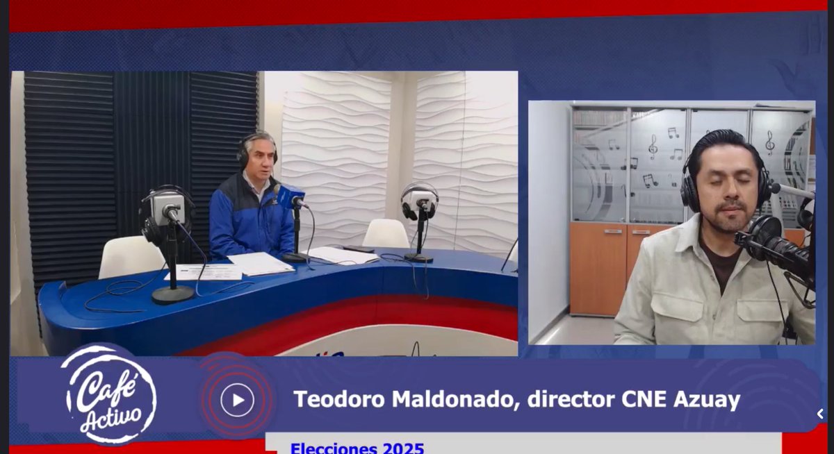 CNEAzuay's tweet photo. [ENTREVISTA] Nuestro director, Teodoro Maldonado, dialogó con el periodista @hansochoa en @radioactiva_ec. Se informó sobre la organización de las #Elecciones2025Ec en #Azuay. 

Sigue en vivo aquí. 👉 https://t.co/ITxUpny0eV 👈 https://t.co/7Nnn58jfQI