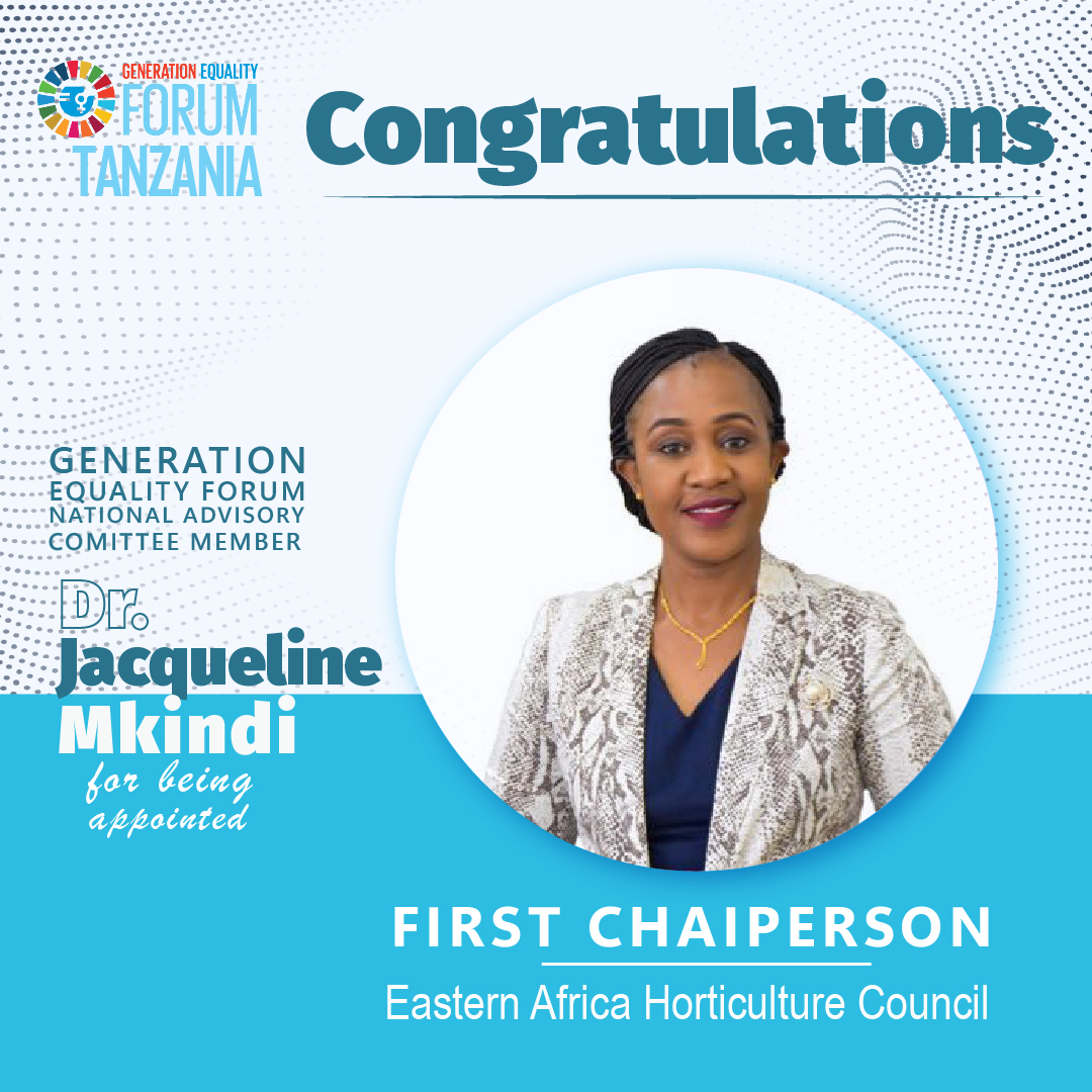 Tunampongeza sana mjumbe wa kamati ya kitaifa kuhusu kizazi chenye usawa, Dr. Jacqueline Mkindi kuwa kuteuliwa kuwa mwenyekiti wa kwanza wa Baraza la Kilimo cha Mboga na matunda la Jumuiya ya Afrika Mashariki.

Hongera sana <a href="/jackiemkindi/">Jacqueline Mkindi</a>

GenerationEquality #WomenLeaders #TAHA