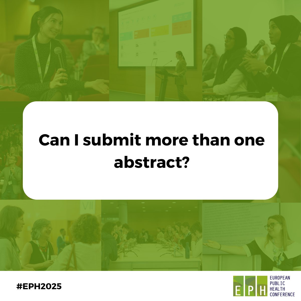 📢 Abstract submissions are OPEN for #EPH2025!

FAQ:
❓ Can I submit more than one abstract?
🔹 Yes! There’s no limit to the number of submitted abstracts. However, each presenter can be listed on a maximum of three abstracts.

🔗 Submit now: ephconference.eu/2025-abstract-…