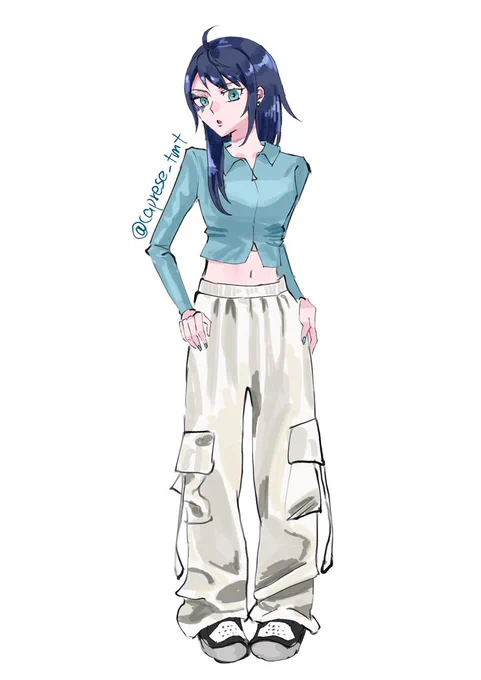 女体化注意にょたデュって韓国お姉さんみたいな服似合いそうだよねっていう絵 