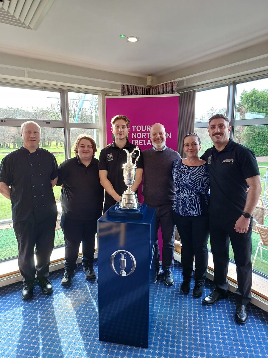 With  <a href="/TheOpen/">The Open</a> - one of the most prestigious of all sporting events - returning to <a href="/royalportrush/">Royal Portrush Golf Club</a> this summer <a href="/ShandonParkGC/">Shandon Park GC</a> was delighted to welcome the #ClaretJug 🏆 today. 

<a href="/NITouristBoard/">Tourism NI</a> is showcasing how local clubs can maximise the economic possibilities of the spectacle.