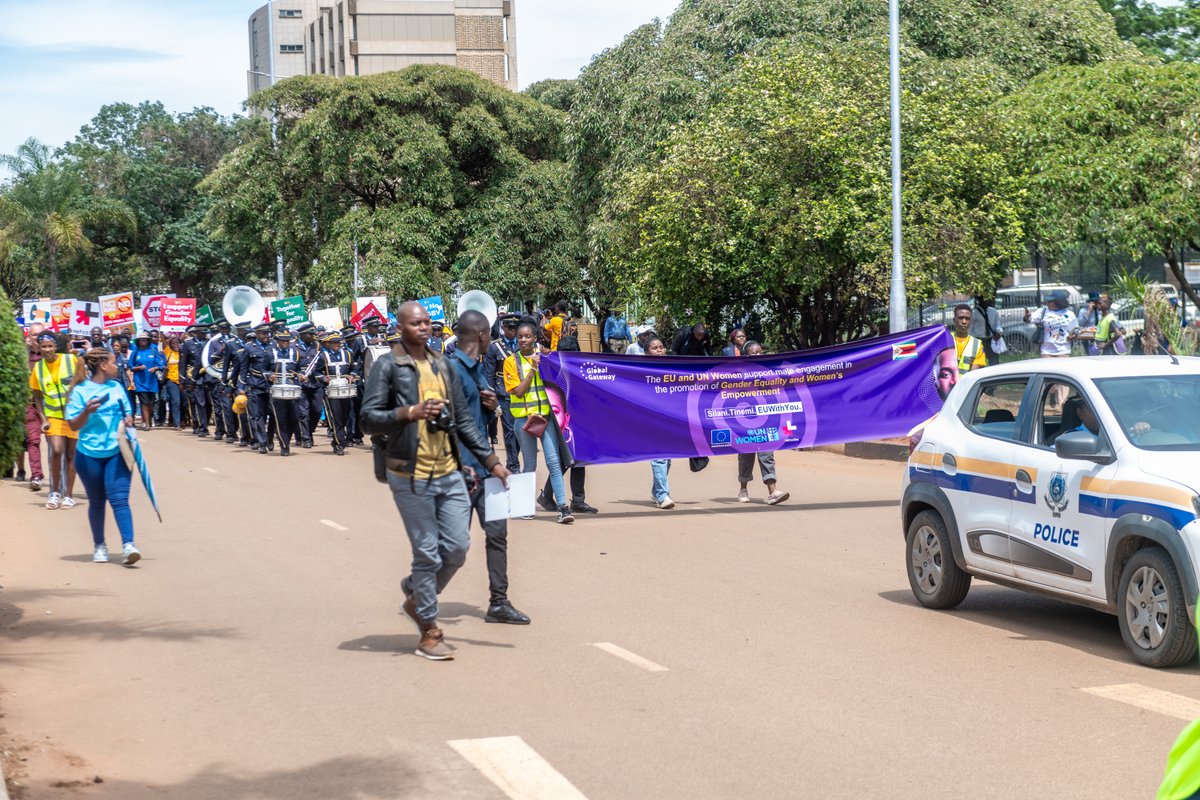unwomenzw's tweet photo. Yesterday we convened the #HeForShe march, together with @EUinZimbabwe &amp; @mwacsmed, amplifying the call to end #GBV. The march highlighted the critical role of men &amp; boys in promoting safe environments for all.
Let’s turn awareness into lasting change!
#beijing30 
@fatoulo11 https://t.co/TgcyIsuQpU