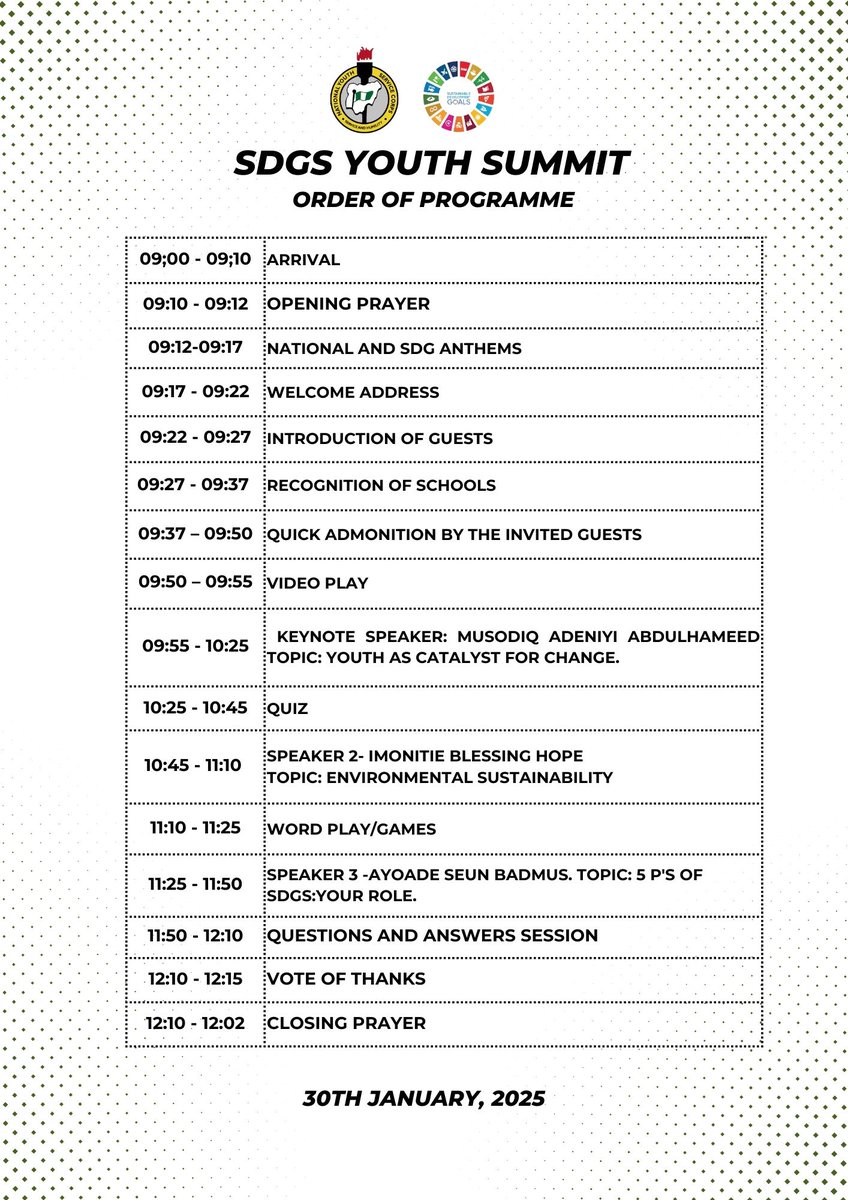 Nysc_OtaSdgs's tweet photo. Check out our order of programme for the summit
#sdgsummit https://t.co/EZ18XJ6oVx
