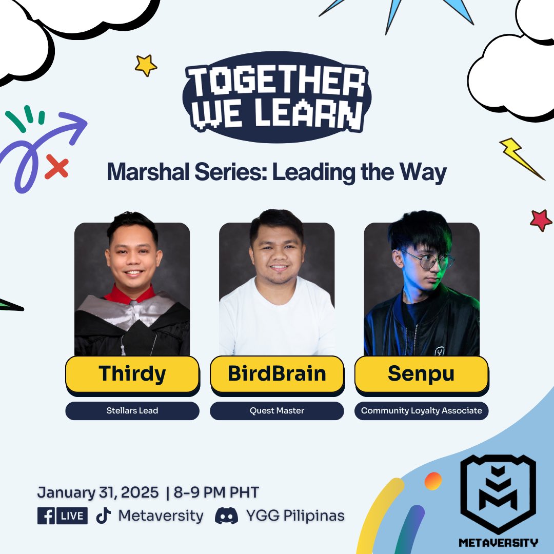joinmetaversity's tweet photo. Want to know what being a Marshal is really like? 🤔

Catch our session, Together We Learn Marshal Series: Leading the Way with Thirdy, BirdBrain, and Senpu as they talk about their journey and experiences! https://t.co/IrhZFi5Jgl