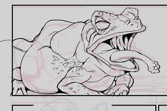 最終ページでやっとカエル作画に慣れた感あるので、
他のページの作画もこれと同じぐらいの
ふんいきに仕上げ段階で修正します 