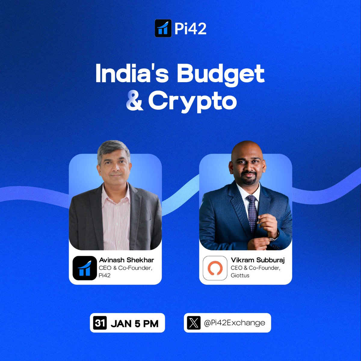 🚨 India’s Budget 2025 – What’s next for crypto? 🚀  

Will this budget bring more Indians to crypto economy? Let’s hear it from the BUIDLers themselves!  

🎙️ Join us Live tomorrow at 5 PM with:  

🌟 Avinash Shekhar (CEO &amp; Co-Founder, Pi42)  
🌟 Vikram Subburaj (CEO &amp;