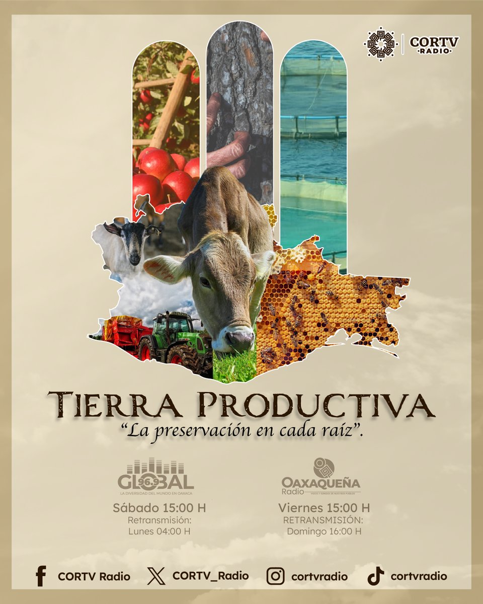 CORTV_Radio's tweet photo. En #TierraProductiva el ingeniero agrónomo @homeroblas y Alfredo Rodríguez de #LaCuencaProduce, nos hablan hoy de 𝗔𝗚𝗥𝗜𝗖𝗨𝗟𝗧𝗨𝗥𝗔. 🌱 15:00 h por #OaxaqueñaRadio https://t.co/xTMiGzUmUV y el sábado por #Global 96.9 FM https://t.co/u4Uii5HP6H #Oaxaca https://t.co/Wx0gTnimzf