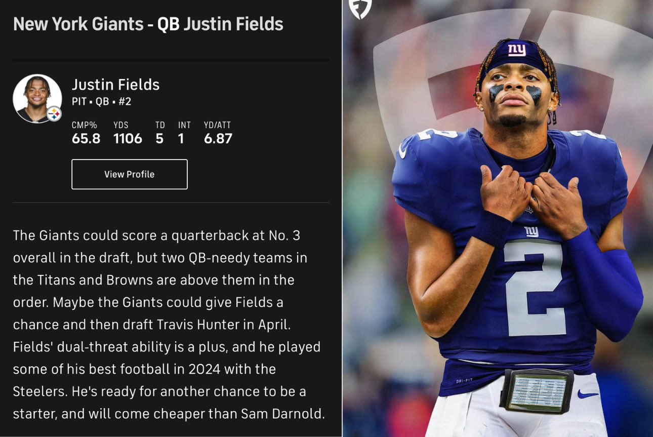 QB Justin Fields is expected to test out as a free agent, with rumors that Russell Wilson is favored to win the Steelers job over him. G