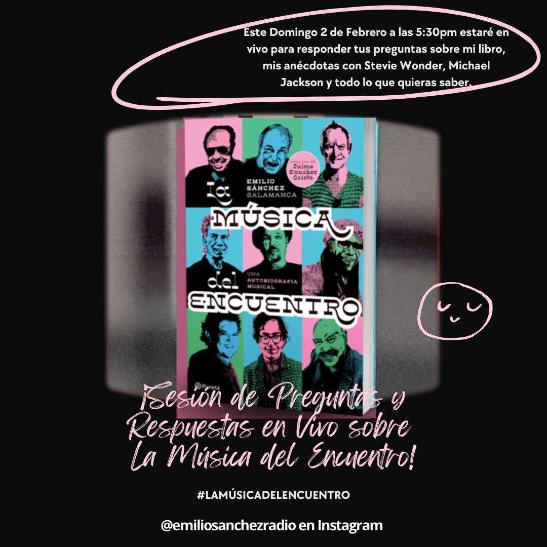 ESanchezRadio's tweet image. Este domingo 2 de febrero estaré en vivo en @instagram para responder todas las preguntas que tengan sobre mi libro #LaMusicaDelEncuentro, sobre mis aventuras con grandes artistas a las 5:30 pm. El libro ya está disponible en las principales librerías del país y en formato eBook.
