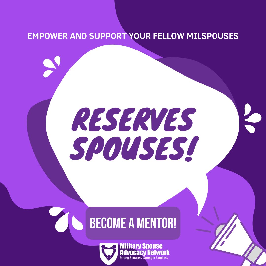 National Guard and Reserves spouses, we need you on our team! We are looking for Mentors to help our community members navigate the ups and downs of military life. We'll provide you all the training you need! Visit militaryspouseadvocacynetwork.org/our-volunteers to get started.
