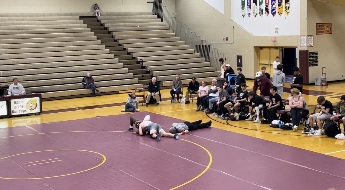 Our sophomore TJ with a pin last night at Varsity Duel Wrestling Meet at Stow High School!
Revere won the event decisively. Congrats Team Revere!
#RevereWrestling 
#RevereMinutemen