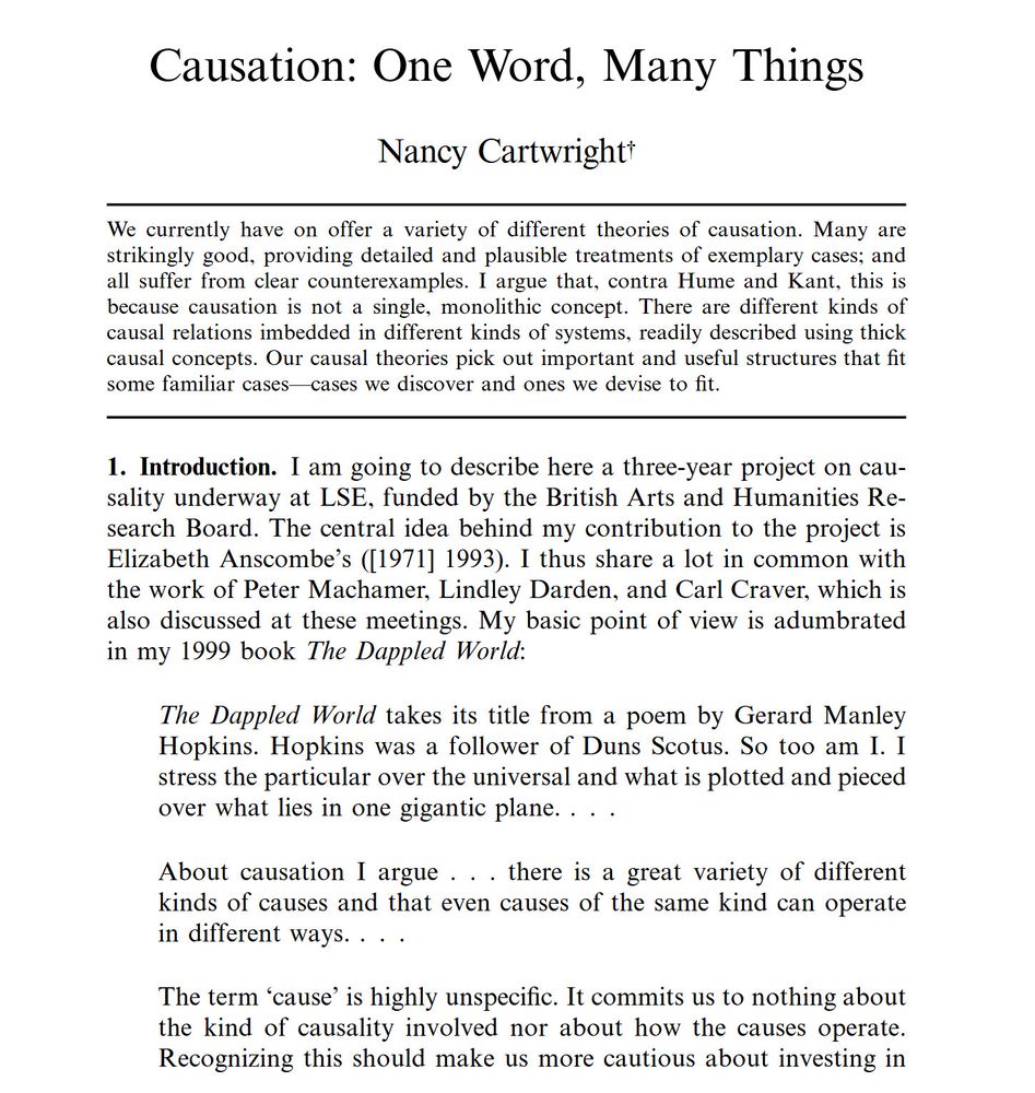 𝗖𝗮𝘂𝘀𝗮𝘁𝗶𝗼𝗻, 𝗺𝗮𝗻𝘆 𝘁𝗵𝗶𝗻𝗴𝘀 
Always thought causation connected very closely to the notion of modularity in general but specifically in neuroscience. Finally found some  discussion by Cartwright!