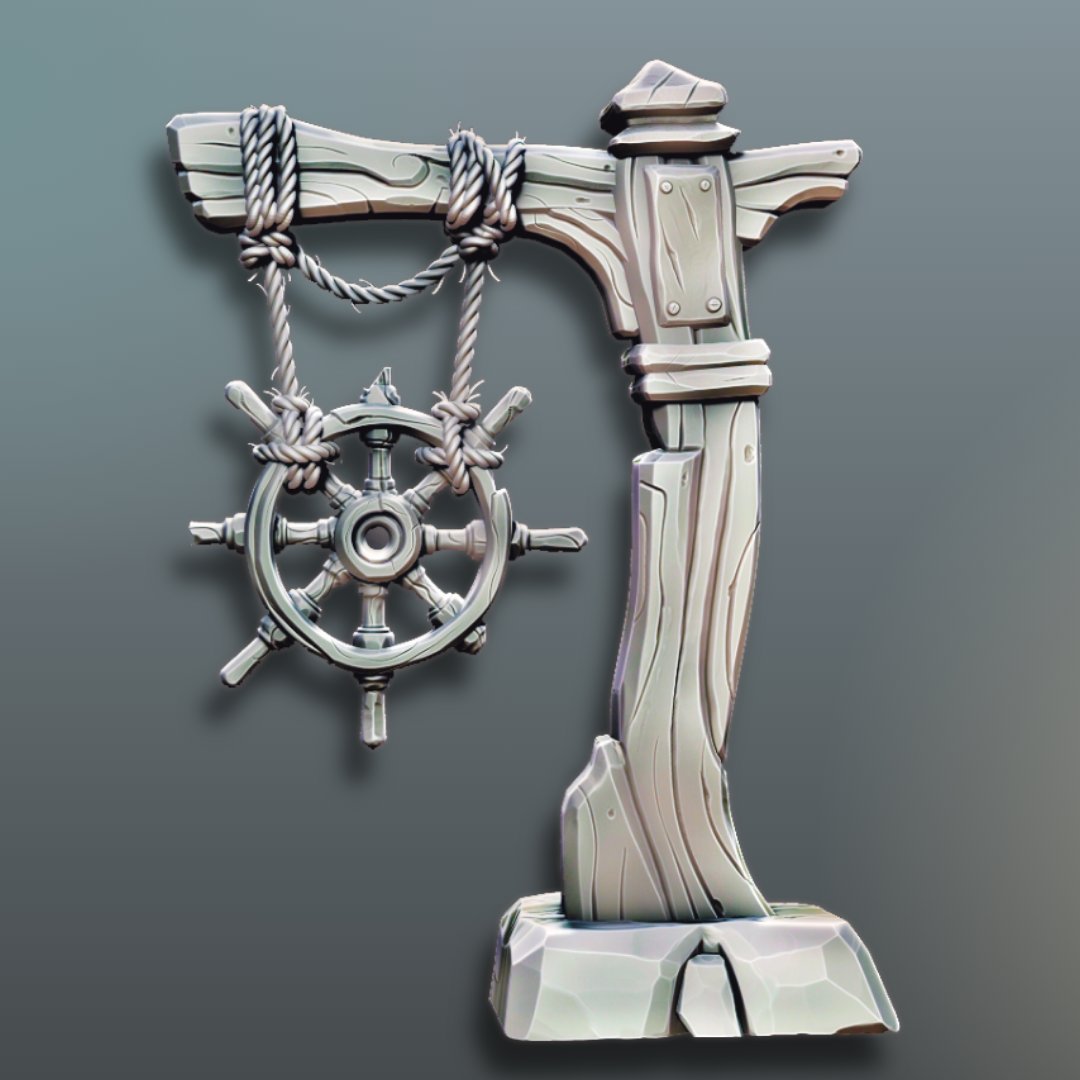 This is my last piece for my portfolio. A 3D sculp for a stylized wood environment piece in a fantasy / pirate style. I only used Blender for the base shape and Zbrush for sculpting, the material it's just a Matcap without any texture (Design by Jourdan Tuffan)

Looking for job.