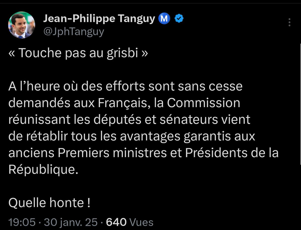 🔴 ALERTE INFO

Alors que le Sénat avait enlevé les avantages aux députés et sénateurs ;
Aujourd'hui, la CMP (Commission mixte paritaire) a rétabli ces avantages. 

Ils vont encore faire peser le poids de leurs erreurs sur nos épaules sans faire le moindre effort.